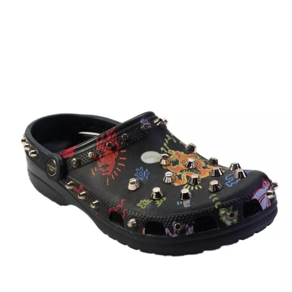CROCS Vivienne Tam Black Studded Mules with Colorful Accents